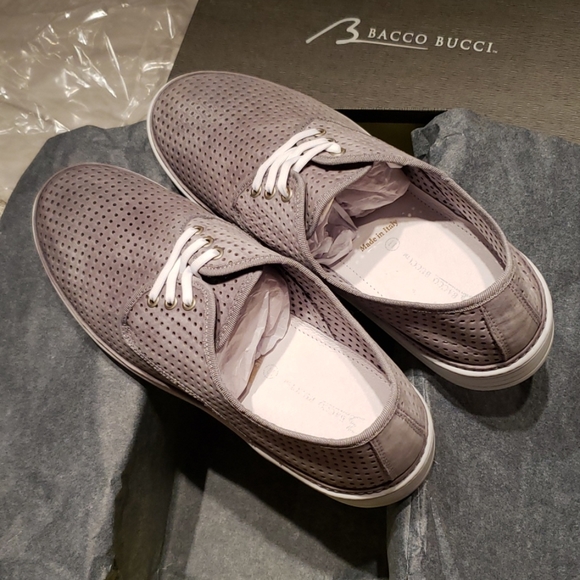 Bacco Bucci ITALY Perforated Suede Leather Sneakers Shoe Men's 11 NEW NIB Grey - Picture 11 of 13